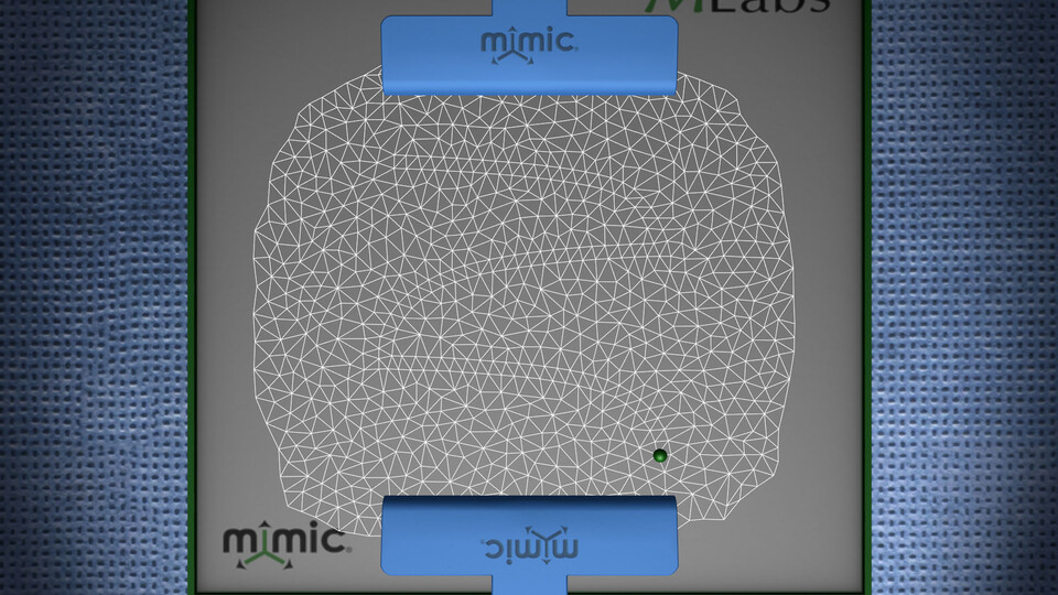 Wireframe of the triangulated mesh held between two clamps in the cutting exercise
