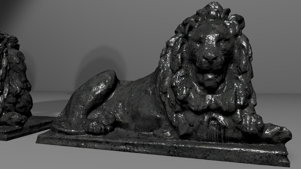 Iron lion statue with a glossy finish