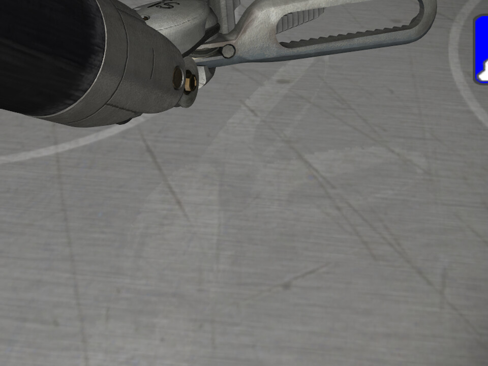 Subtle ray-cast reflection of an instrument on a gray surface