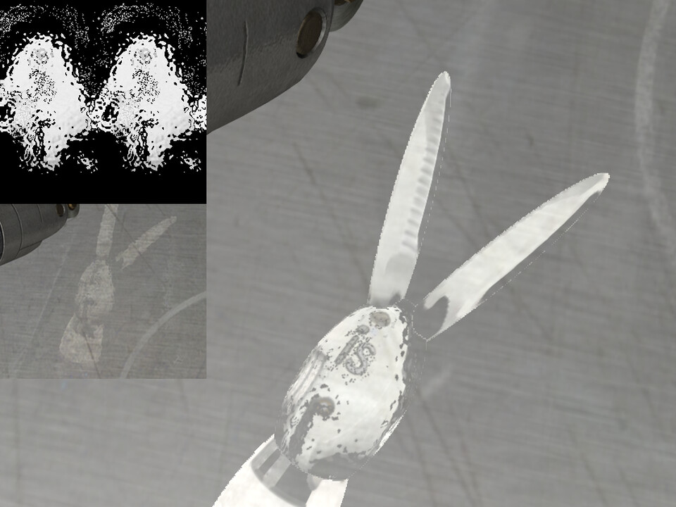 Instrument reflections at full intensity on a gray surface, with the generated texture maps inset at top left