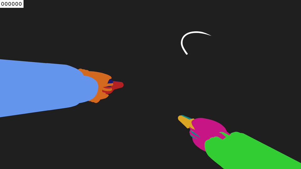 Segmentation mask: each instrument part and the suture needle drawn as a flat color on a dark background, with frame number 000000