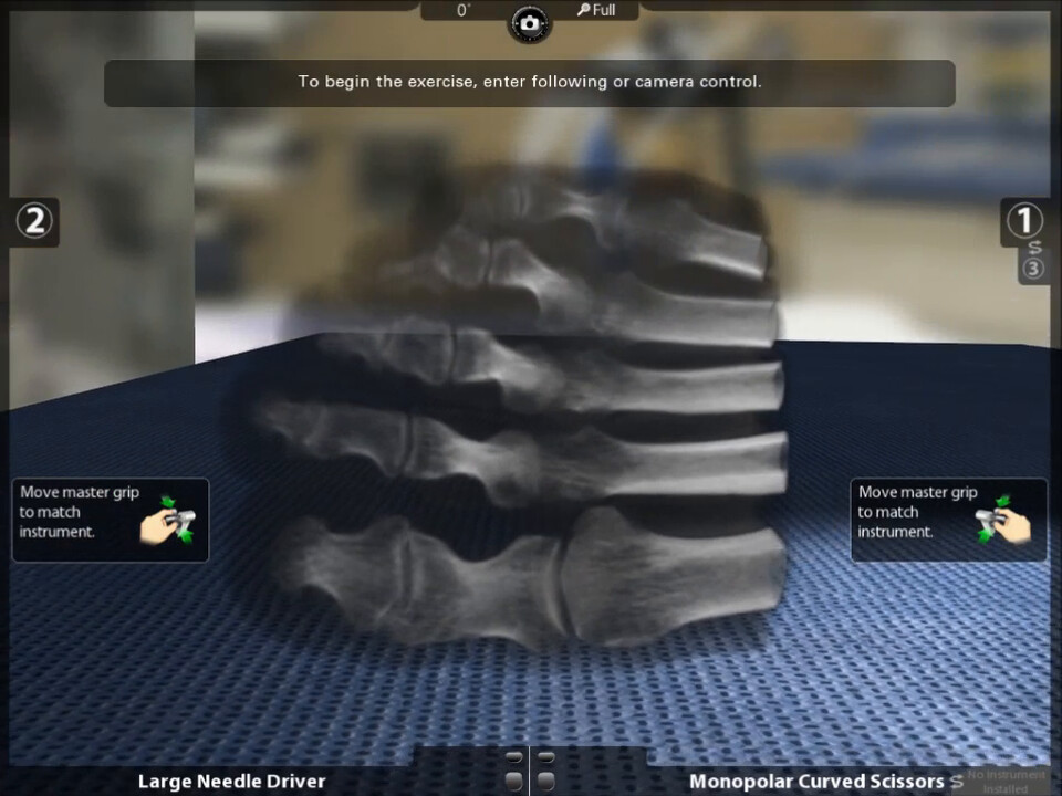Video: volume rendering of the bones of a foot, standing on a blue drape in the simulator